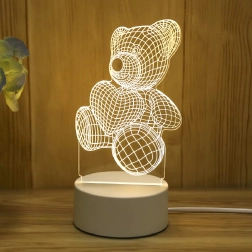Noční LED lampa 3D iluze medvídka srdce, USB
