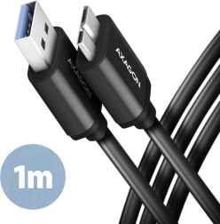 Kabel AXAGON Micro-B USB na USB-A 3.2 Gen 1, 1m, 3A, ALU, PVC, černý