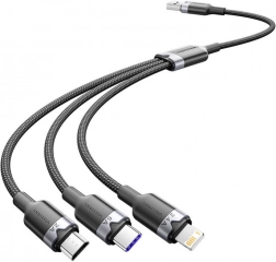 USB kabel 3 v 1 6A 1,5 m Vention – USB‑A na USB‑C, Lightning a Micro‑USB (černý)