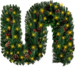 Vánoční girlanda 270 cm s teplými LED světly a přírodními ozdobami