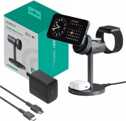 Bezdrátová nabíječka Aukey MagFusion 3 v 1, 15W šedá