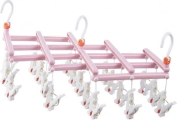 Skládací věšák na prádlo s kolíčky, 19 kolíčků, růžový