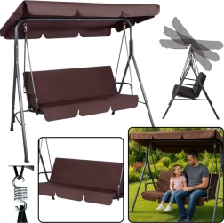 Tříosobová zahradní houpačka s matrací a polštáři hnědá