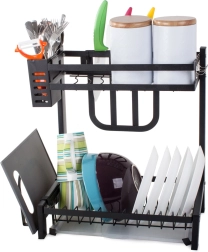 Dvoupatrový černý kovový odkapávač na nádobí