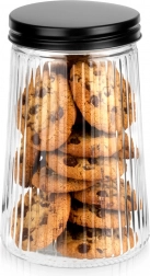 Skleněná žebrovaná dóza na sypké potraviny 1 l s černým víčkem