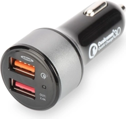 Autonabíječka s Qualcomm Quick Charge 3.0, 2× USB (3 A / 2,4 A), černo‑stříbrná
