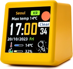 Chytrý LED budík s Wi‑Fi a LCD displejem žlutý