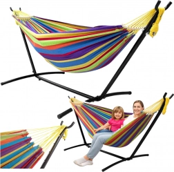 Barevná dvoumístná houpací síť se stojanem 200x120 cm