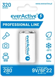 Akumulátor everActive 9V 320 mAh Ni-MH připraven k použití
