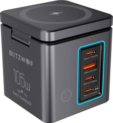 BlitzWolf GaN síťová nabíječka 105 W s USB-A, 3× USB-C a bezdrátovým nabíjením