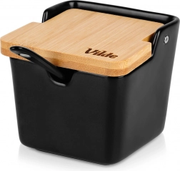 Cukřenka z keramiky s bambusovým víčkem 250 ml, černá