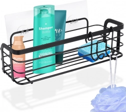 Koupelnová kovová police do sprchy, samolepicí, černá 29,5 × 10,5 × 8 cm