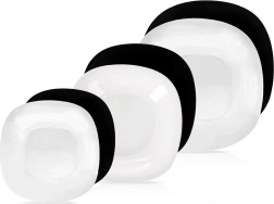 Skleněná jídelní souprava LUNA, bílá/černá, 18 dílů