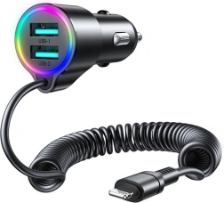 Nabíječka do auta Joyroom s 2x USB a Lightning kabelem černá