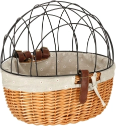 proutěný košík na kolo s kovovou klecí pro psa a kočku