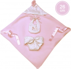 Dvoukomorový obleček s kapucí pro panenku New Born 26 cm