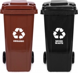 Sada 2 venkovních popelnic 2×120 l s gumovými koly – směsný a bio odpad