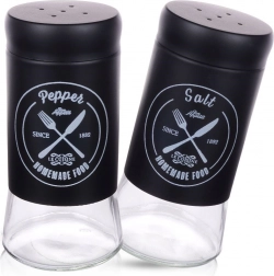 Skleněná černá solnička a pepřenka, sada 2 ks