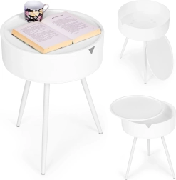 Kulatý noční stolek s odnímatelnou plastovou deskou ModernHome