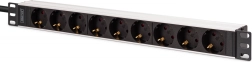 Racková PDU lišta 19" s 9 zásuvkami SCHUKO (45°), přívod IEC C20, 2 m kabel, 16 A, hliníková
