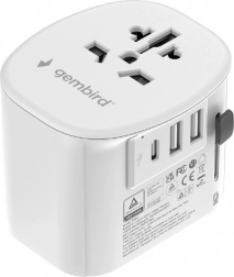 Uzemněný univerzální cestovní adaptér 15 W s 3× USB, bílý