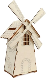 Dřevěná pokladnička ve tvaru mlýnu se světlem