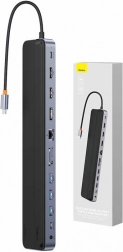 USB‑C rozbočovač 12v1 BASEUS EliteJoy Gen2 s 2× HDMI, DP, 3× USB 3.0, PD 100 W, RJ45 a čtečkou SD/TF (tmavě šedý)