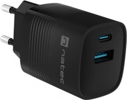 Natec Ribera GaN USB nabíječka 30W, 1x USB-A, 1x USB-C, černá
