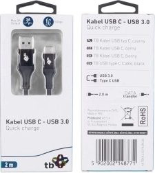 USB kabel USB 3.0 - USB-C 2m Premium 3A černý