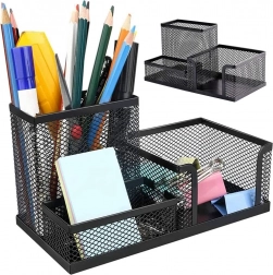 Černý síťovaný stolní organizér s 3 přihrádkami