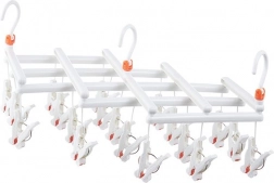 Skládací závěsný sušák na prádlo s kolíčky, 19 klipsů, bílý