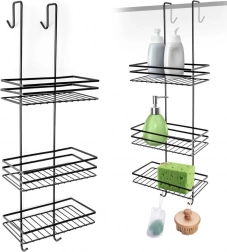 Závěsná kovová sprchová polička černá, třístupňová