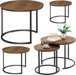 Sada kulatých konferenčních stolků 3v1 z přírodního dřeva