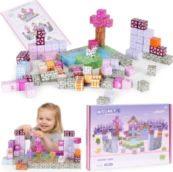 Magnetické stavební kostky pro děti 140 ks – růžové
