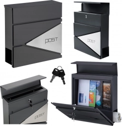 Velká antracitová poštovní schránka na dopisy a noviny s nápisem POST, formát A4