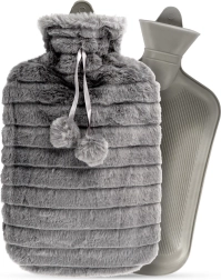 Termofor s plyšovým šedým potahem 2 l