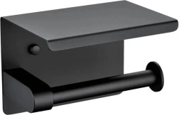 Držák toaletního papíru s poličkou, černá nerezová ocel