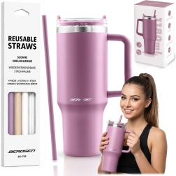 Berdsen vakuový termokelímek 1180 ml se sadou brček, růžový