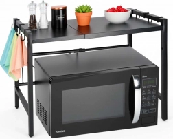 Kuchyňská nastavitelná police nad mikrovlnnou troubu s háčky, kovová