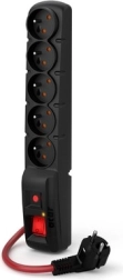 Prodlužovací přepěťová zásuvková lišta Acar F5 Power 1.5 m, 5 zásuvek, 16 A, černá