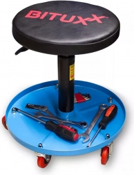 Otočný dílenský stoliček s nastavitelnou výškou a přihrádkou, nosnost 135 kg