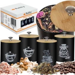 Černé kuchyňské dózy s bambusovými víčky - 4ks Ruhhy