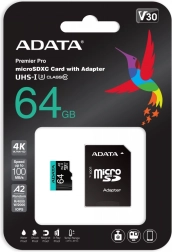 MicroSD karta Premier Pro 64 GB UHS-I U3 V30 A2 + adaptér SD
