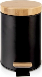 Kovový pedálový koš na odpad 3 l, černý s bambusovým víkem