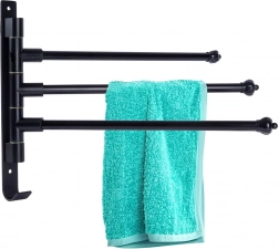Otočný hliníkový koupelnový věšák na ručníky, černý, 30 cm
