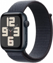 Hodinky Apple Watch SE GPS, 44 mm pouzdro z hliníku v barvě noci s inkoustově modrým sportovním páskem