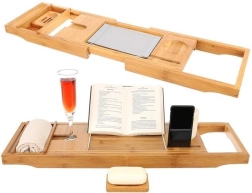 Bambusová vana police Domácí spa – roztažitelný podnos na vanu