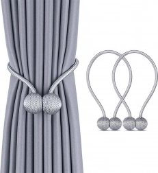 Magnetická spona na závěsy a záclony, šedá, sada 2 ks