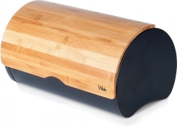 Chlebník z bambusovým víkem, černý kov, 38 × 24 × 20 cm VILDE