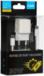iBox síťová nabíječka USB-C 30 W Super Si (PD/QC) s kabelem USB-C 1 m